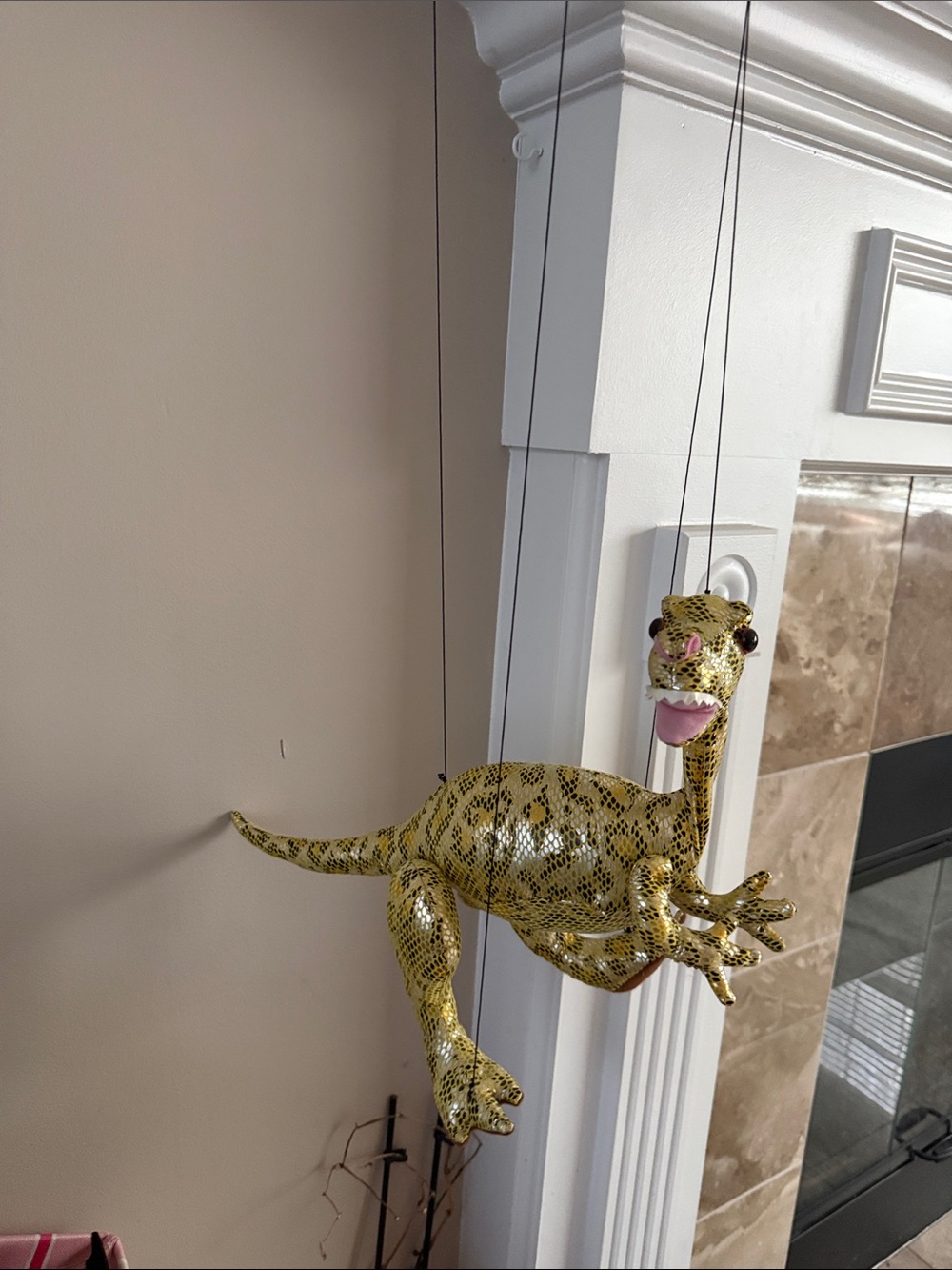 Gold Plush Hanging Marionette Reptile Toy for Terrariums and Displays